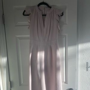 Vince camuto pink ruffle sleeve jumpsuit with v cut neckline